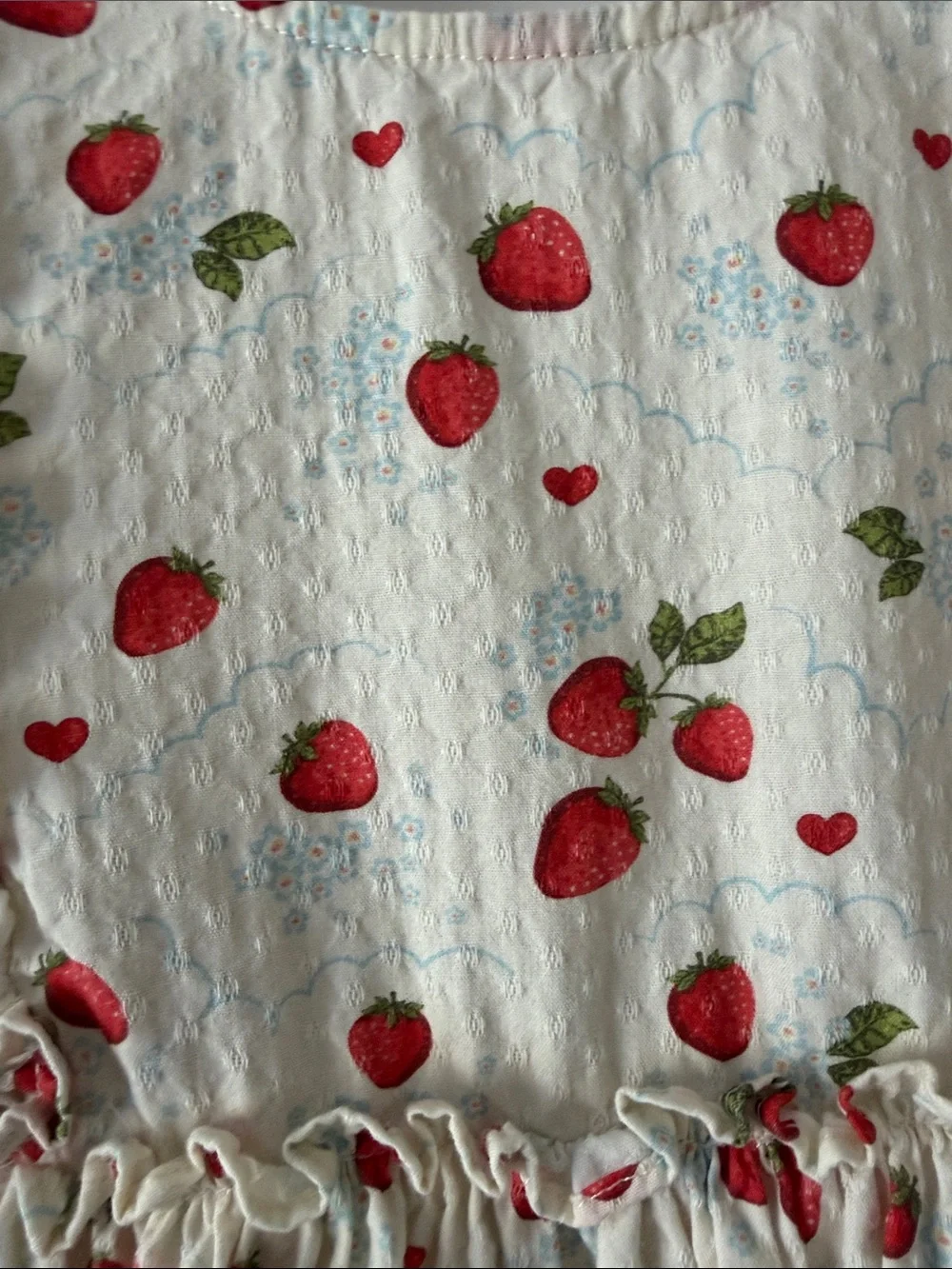Konges Slojd Girls Cream Strawberry Print Ruffle Dress with Bow in the Back 2Y